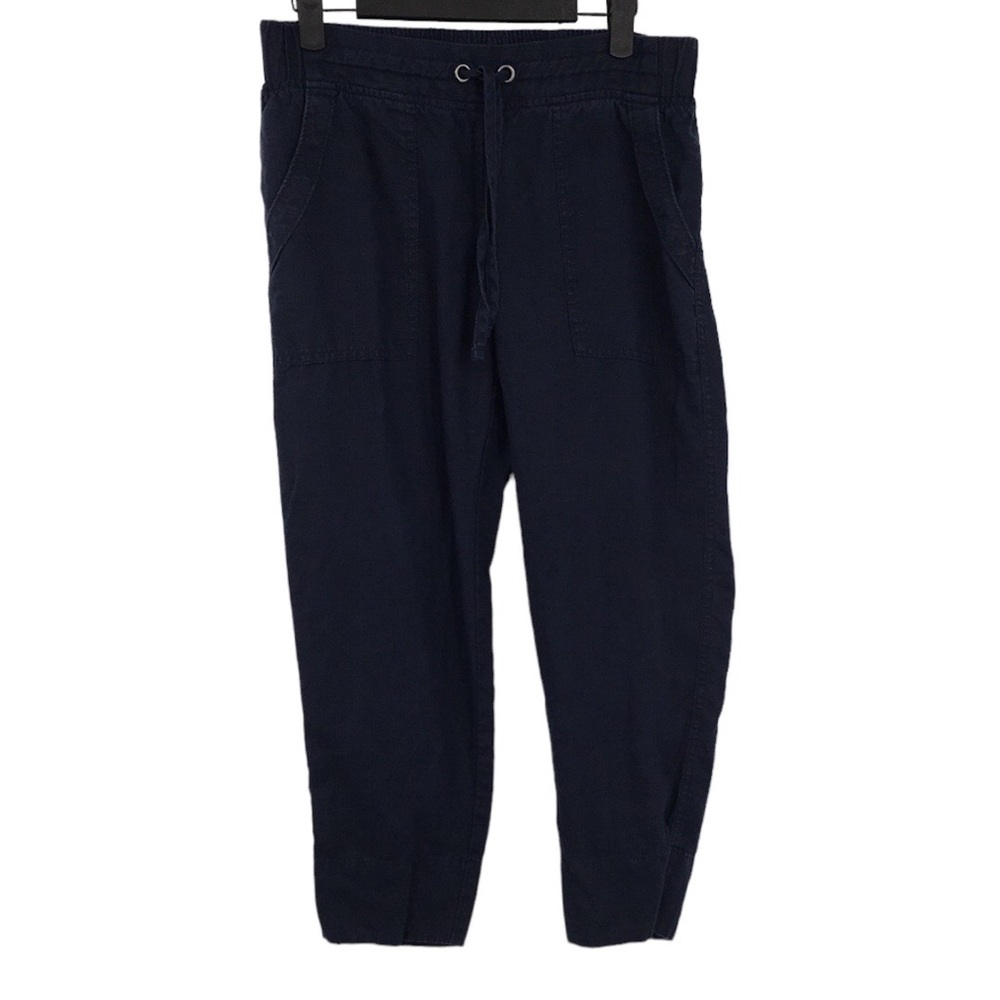 Athleta Ankle Pants Womens 4P Navy Blue Linen Tapered Leg Pull On